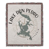 Woven blanket with Lake Don Pedro map and California text.