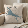Canyon Lake Arizona map with compass graphic on a light-colored throw pillow.