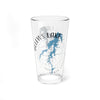 Clear glass pint glass with Belews Lake map and compass design, North Carolina.