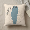 Cream pillow with blue Black Lake Idaho map and text.