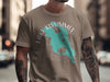 Taupe t-shirt with turquoise Lake Kissimmee map graphic and compass rose.