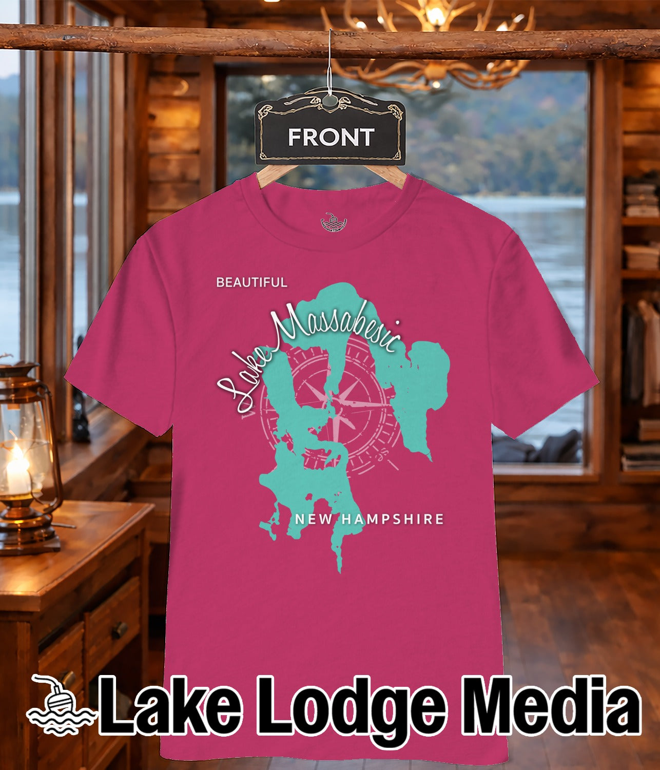 T-shirt with Lake Massabesic map and compass design.