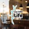 Lay Lake Life sticker with turquoise lake map graphic and copyright text.