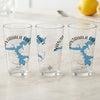 Three clear glasses featuring blue maps of Nantahala Lake and compass roses.