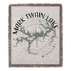 Woven blanket featuring a map of Mark Twain Lake, Missouri with a compass rose.