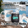Mug, tumbler, and water bottle with Walden Pond Massachusetts design.