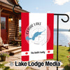 Garden flag with Cedar Lake map, compass, and "The Smith Family" text.