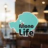 Teal sticker with black text "Mono Life" and small text "Lake Lodge Media LLC".