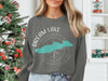 Dark gray sweatshirt with Dream Lake Colorado map and compass graphic.