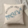 Cream pillow with blue Douglas Lake map design and compass rose.