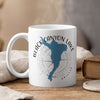 White mug with Black Canyon Lake Arizona map and compass design.