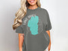 Grey t-shirt with Lake Tahoe map, compass, and "Nevada" text on chest.