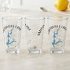 Three clear glasses with a blue map of Smithville Lake and compass graphic.