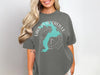Gray t-shirt with a turquoise outline of Lake Pend Oreille and compass rose.
