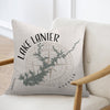 Pillow with Lake Lanier Georgia map design and compass rose graphic.