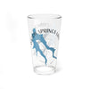 Clear glass pint glass with a blue map graphic and "Willow Springs Lake Arizona" text.