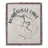 Woven throw with map of Burnsville Lake Virginia and compass rose design.