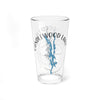 Clear glass pint glass with "Candlewood Lake Connecticut" text and map design.