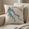 Pillow with blue Willow Springs Lake map and compass graphic, Arizona text.