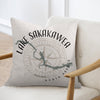 Pillow with Lake Sakakawea map and compass design, North Dakota.