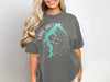 T-shirt with turquoise Lake Jacomo map and compass design.