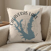 Calaveras Lake Texas map pillow with compass rose design.