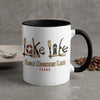 Mug with "Lake Life" text made of nautical objects, and "Eagle Mountain Lake Texas" text.