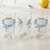 Three clear pint glasses with Mark Twain Lake Missouri design and compass rose.