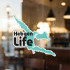 Hebgen Life sticker in teal shape with black lettering, © Lake Lodge Media LLC