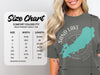Size chart for Comfort Colors 1717 heavyweight adult tee with width and length measurements.