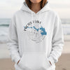 White hoodie with Pactola Lake South Dakota map and compass design on chest