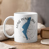 White mug with "Long Pond Lake New Hampshire" text and a compass design.