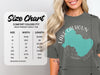 Comfort Colors 1717 heavyweight adult tee size chart with width and length measurements.