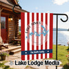 Garden flag with red and white stripes, "Lake James" and "The Smith Family".