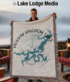Woven blanket with Possum Kingdom Lake Texas map design and compass rose.