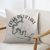 Pillow with Green River Lake Kentucky map and compass design.