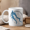 White mug with Willow Springs Lake map and compass design, Arizona.