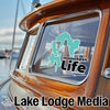 Massabesic Life sticker on a boat window with Lake Lodge Media logo.