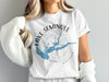 White t-shirt with graphic of Lake Seminole, Georgia and compass rose.