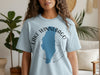 Light blue t-shirt with Lake Winnebago, Wisconsin graphic and compass rose.