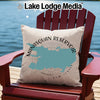 Pillow with Manasquan Reservoir map and "New Jersey" text on Adirondack chair.
