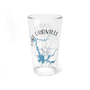 Glass with Lake Oroville map design and compass rose graphic.