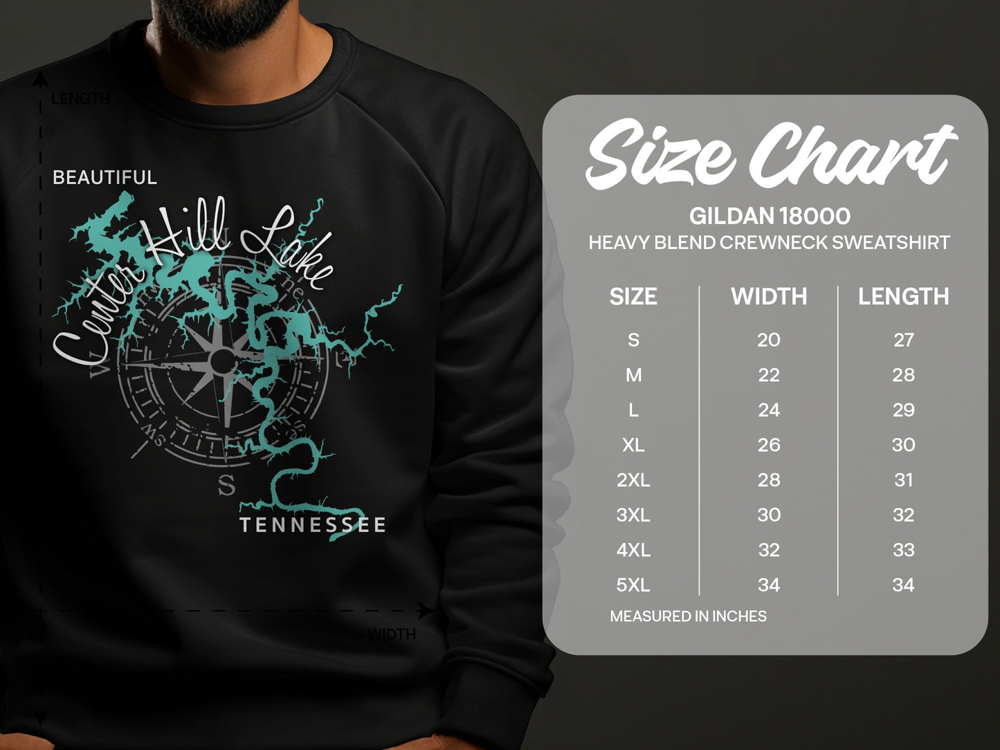 Gildan 18000 sweatshirt size chart for heavy blend crewneck.