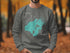 Gray sweatshirt with teal map graphic of Indian Lake, Ohio.