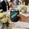 Black tumbler with Lake Louise map, compass, and Banff text.