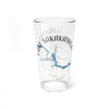 Glass with Lake Sakakawea map and compass design, North Dakota.