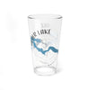 Clear pint glass with blue Alder Lake map and Washington text.