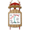 Wooden sled ornament with "Merry Christmas from Aziscohos Lake" text.