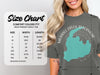 Size chart for Comfort Colors 1717 heavyweight adult tee, measured in inches. Merrill Creek Reservoir graphic.