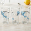 Three clear glasses featuring a blue map of Percy Priest Lake and compass rose.